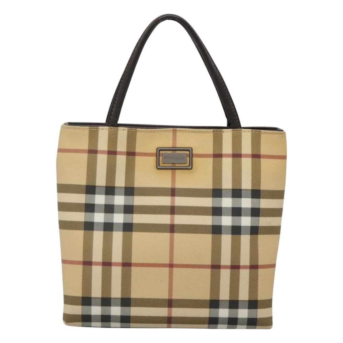 Burberry Beige Canvas Nova Check Bag Unisex 19cm: Burberry Beige Canvas Nova Check Bag Unisex 19cm This Burberry Nova Check Handbag features the classic beige Nova Check canvas design. Designed for unisex use, the bag shows surface wear including sha