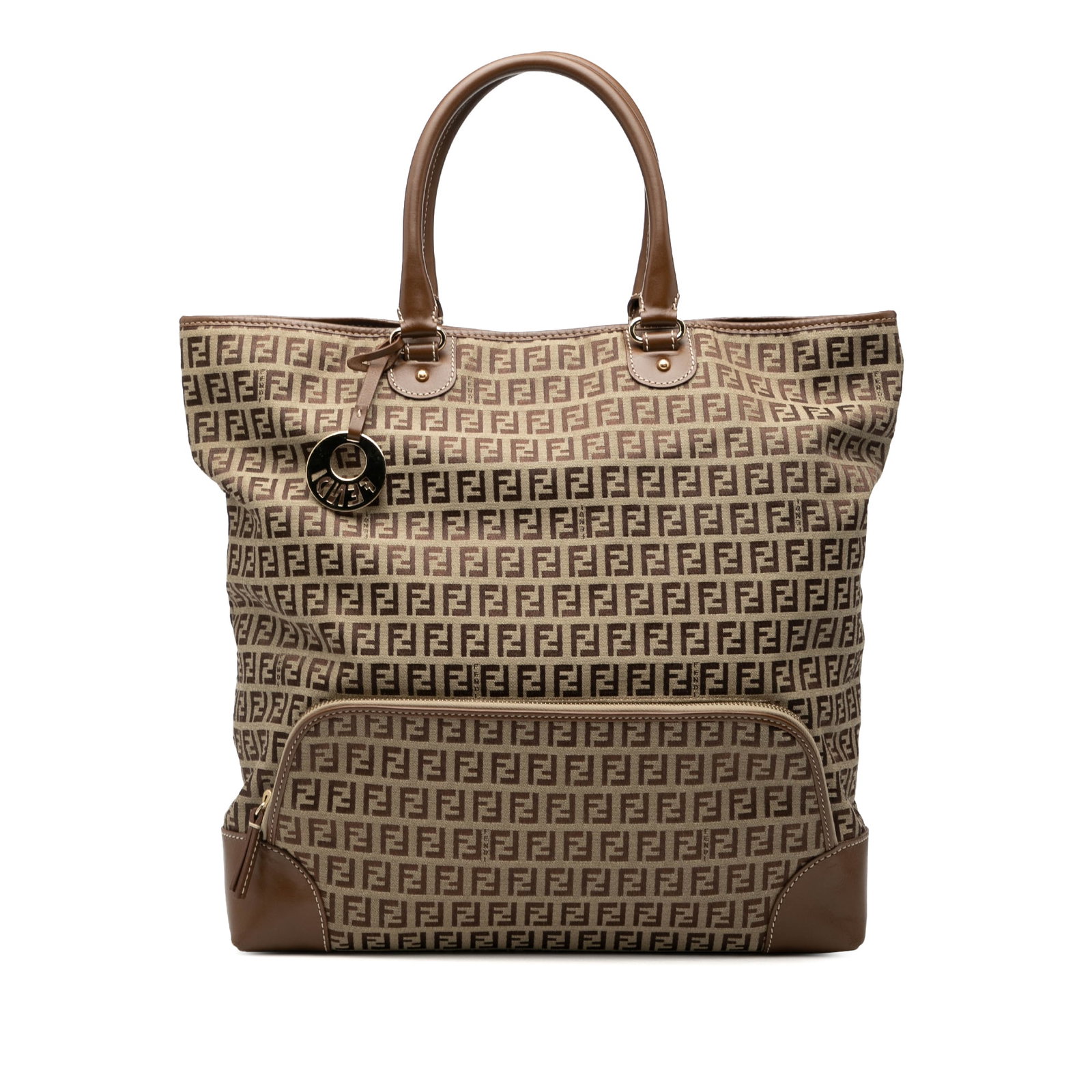 Fendi Zucchino Canvas Chef Brown Tote with Leather Trim: Fendi Zucchino Canvas Chef Brown Tote with Leather Trim The Fendi Zucchino Canvas Chef Shopping Tote features a durable canvas body with leather trim, rolled leather handles, an open top with a magnet