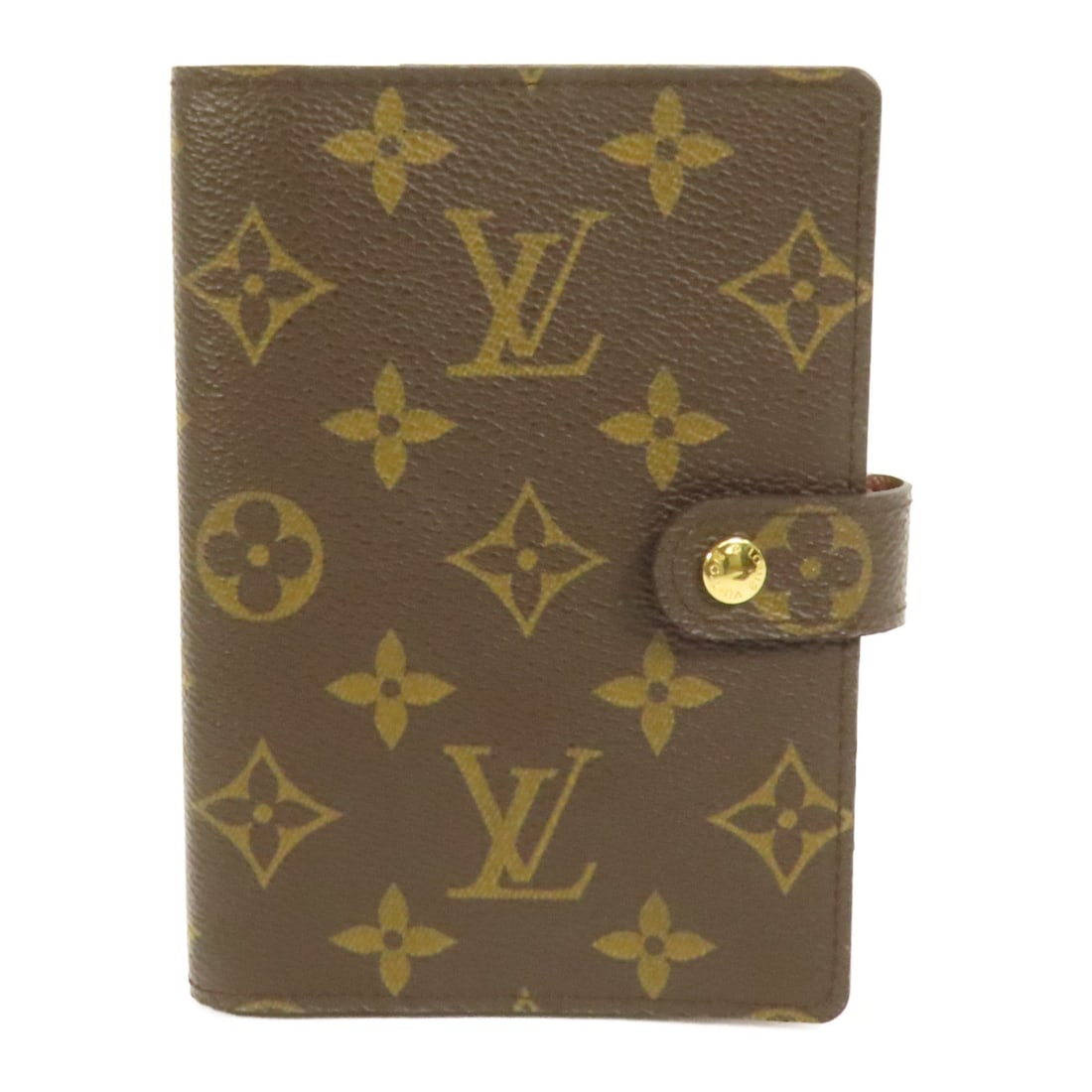 LOUIS VUITTON Monogram Brown GHW Agenda Cover R20005: LOUIS VUITTON Monogram Brown GHW Agenda Cover R20005 This elegant Louis Vuitton agenda cover, style R20005, features a chic monogram design in a rich brown color. Crafted from durable PVC coated canva