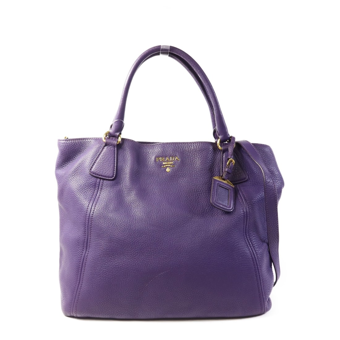PRADA 2 Way Shoulder Bag BR4969 Purple Calfskin Leather: PRADA 2 Way Shoulder Bag BR4969 Purple Calfskin Leather This elegant PRADA 2 Way Shoulder Bag is crafted from luxurious calfskin leather in a stunning purple hue. Designed for versatility, it features