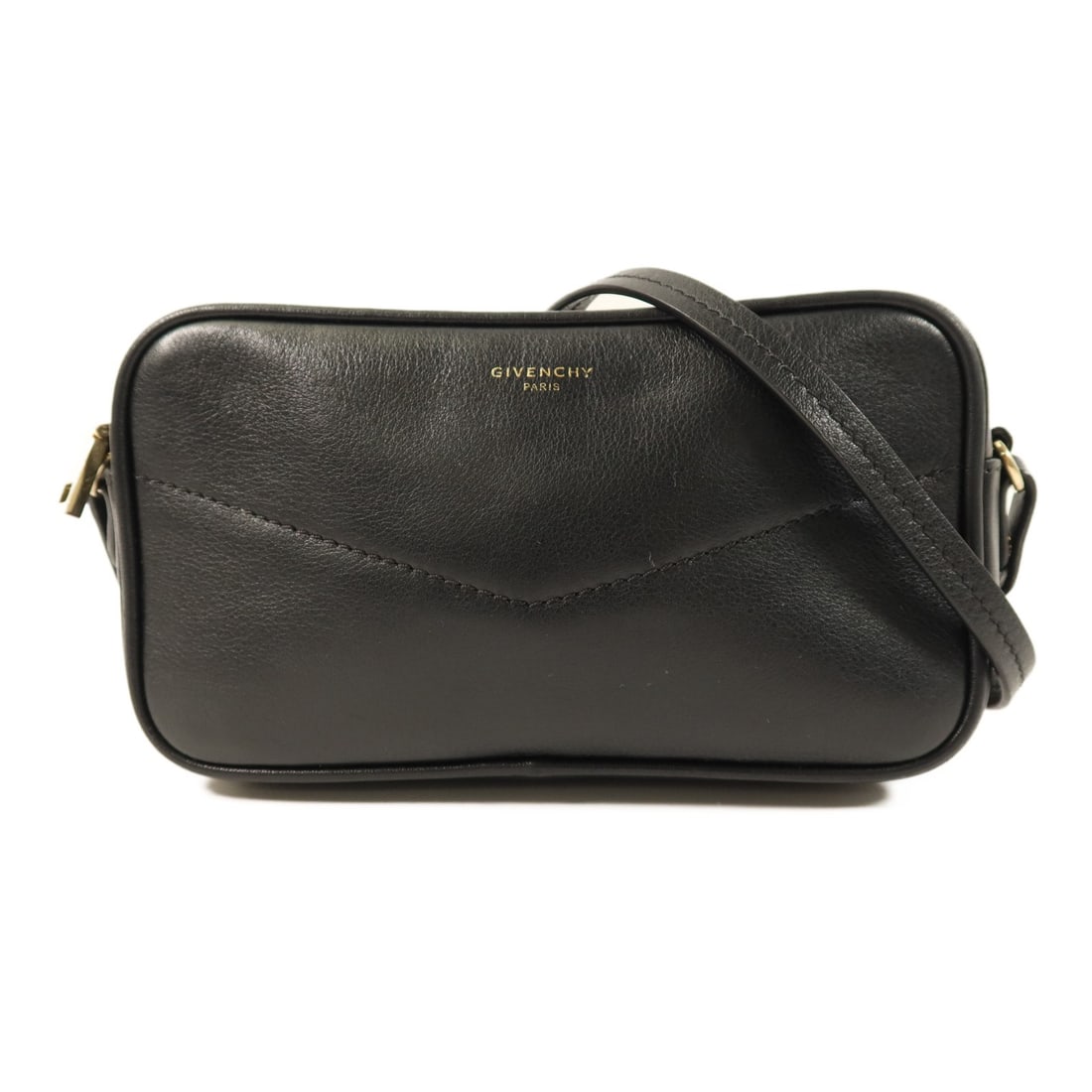 Givenchy Black Calfskin Leather Shoulder Bag with Gold Hardware: Givenchy Black Calfskin Leather Shoulder Bag with Gold Hardware This Givenchy shoulder bag is crafted from black calfskin leather and features a sleek design suitable for unisex use. The bag is equipp