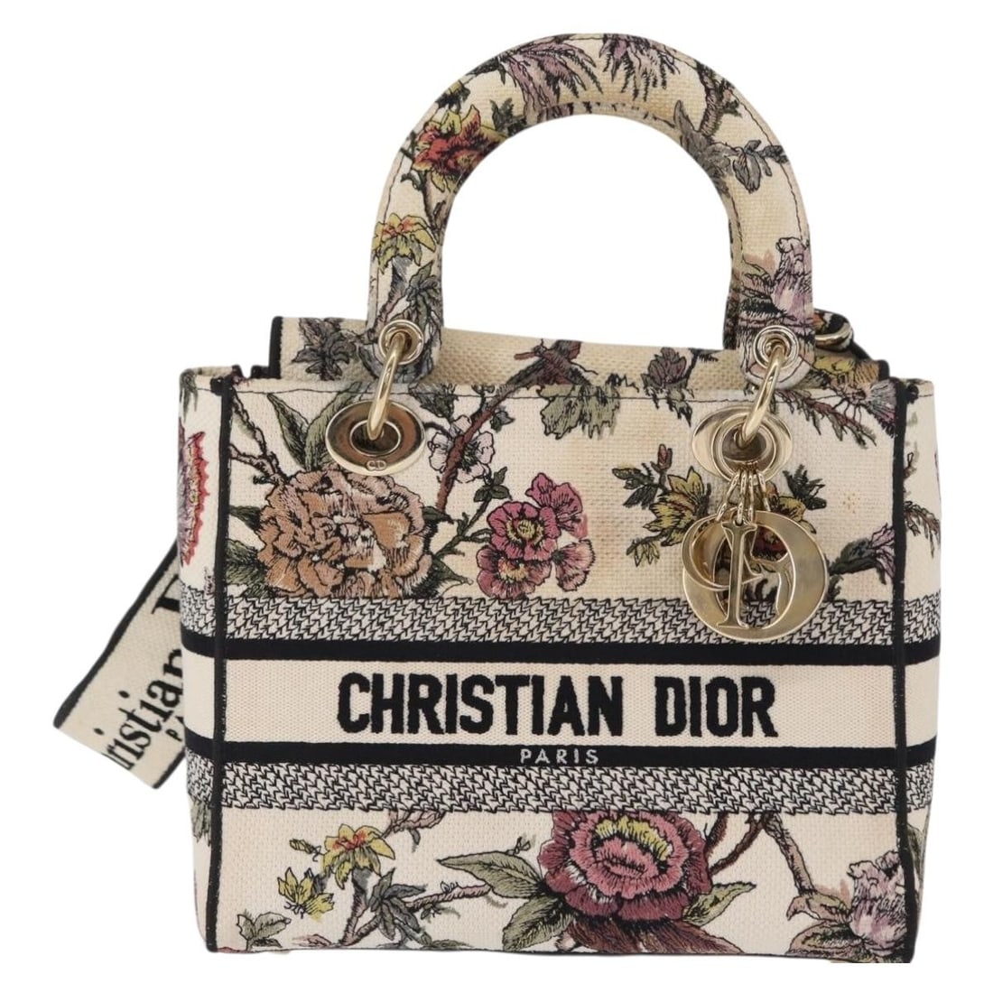 Christian Dior Lady D-Lite Multicolor Canvas Handbag 24cm by 20cm by 12cm: Christian Dior Lady D-Lite Multicolor Canvas Handbag 24cm by 20cm by 12cm Christian Dior Lady D-Lite bag crafted from multicolour embroidered canvas. Designed for women, this bag features metal fittin