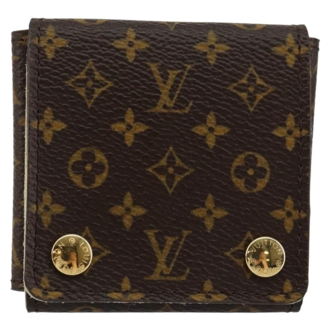 Louis Vuitton Canvas Jewelry Case Brown 7cm x 7cm x 1cm: Louis Vuitton Canvas Jewelry Case Brown 7cm x 7cm x 1cm This Louis Vuitton unisex jewelry box features a brown canvas exterior and a compact design, ideal for storing small jewelry items. It is pre-ow