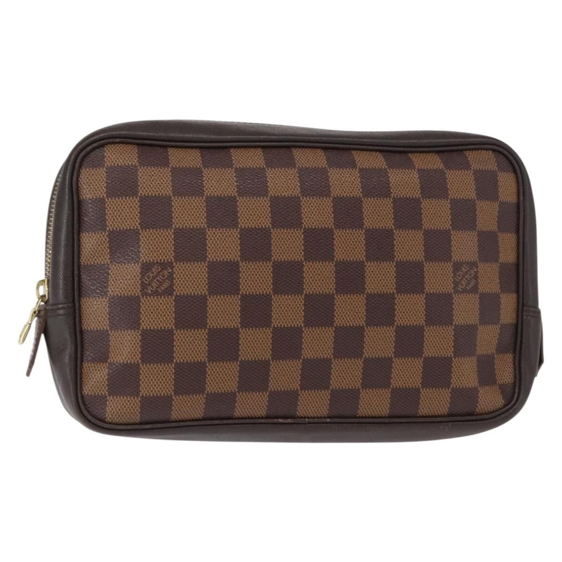 Louis Vuitton Trousse Toilette Cosmetic Bag in Monogram Canvas: Louis Vuitton Trousse Toilette Cosmetic Bag in Monogram Canvas This pre-owned Louis Vuitton Trousse Toilette features the iconic Monogram canvas in brown. Designed for women, the clutch bag is crafted