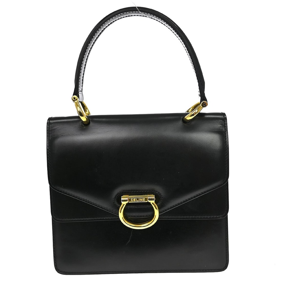 Celine Small Black Leather Double Handle Women's Handbag F/05: Celine Small Black Leather Double Handle Women's Handbag F/05 This Celine handbag features a sleek black leather exterior with double handles and logo accents. Designed for casual occasions, it offers