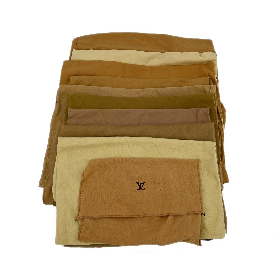 Set of 10 Louis Vuitton Cotton Dust Bags in Brown Beige: Set of 10 Louis Vuitton Cotton Dust Bags in Brown Beige This is a set of 10 authentic Louis Vuitton dust bags made from 100% cotton in brown and beige. Suitable for unisex use, these dust bags are des