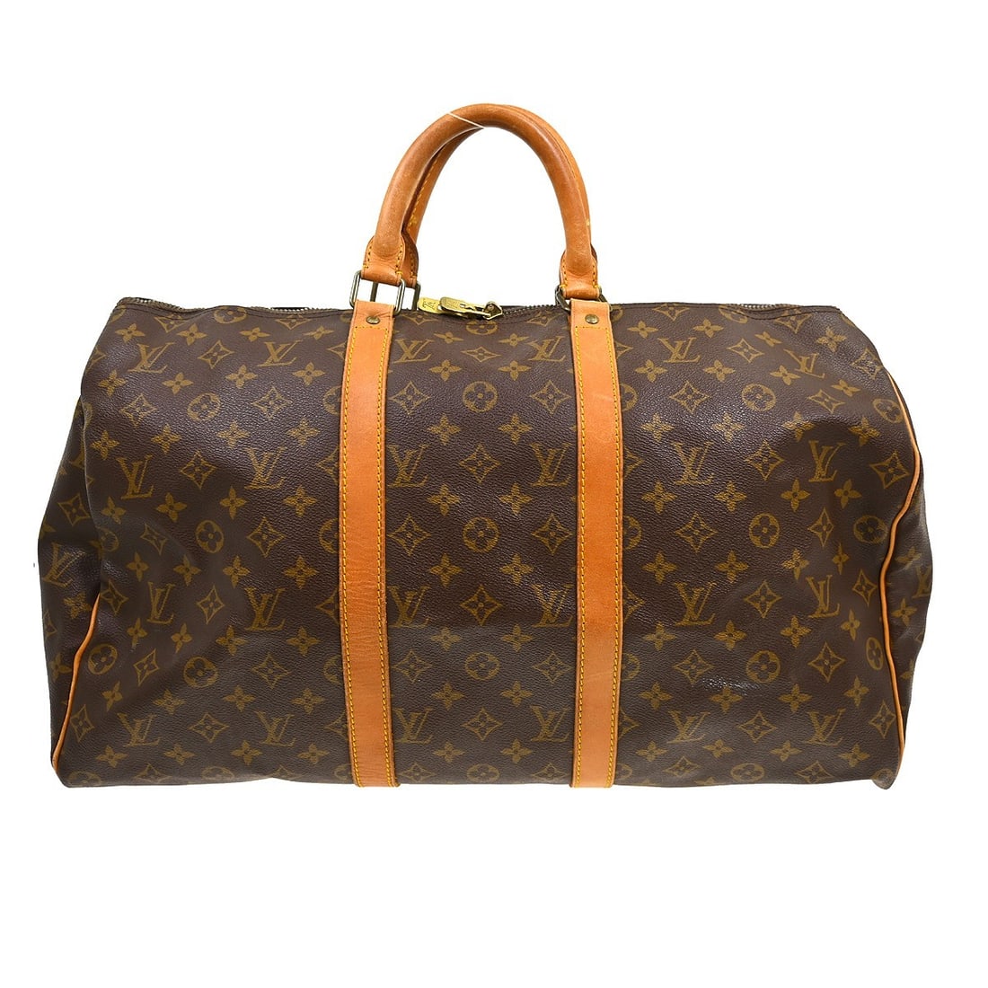 Louis Vuitton Monogram Canvas Keepall Unisex Travel Bag Brown 50cm: Louis Vuitton Monogram Canvas Keepall Unisex Travel Bag Brown 50cm This Louis Vuitton Keepall Bag features the brand's iconic monogram canvas in brown. Designed for unisex use, the bag offers ample sp