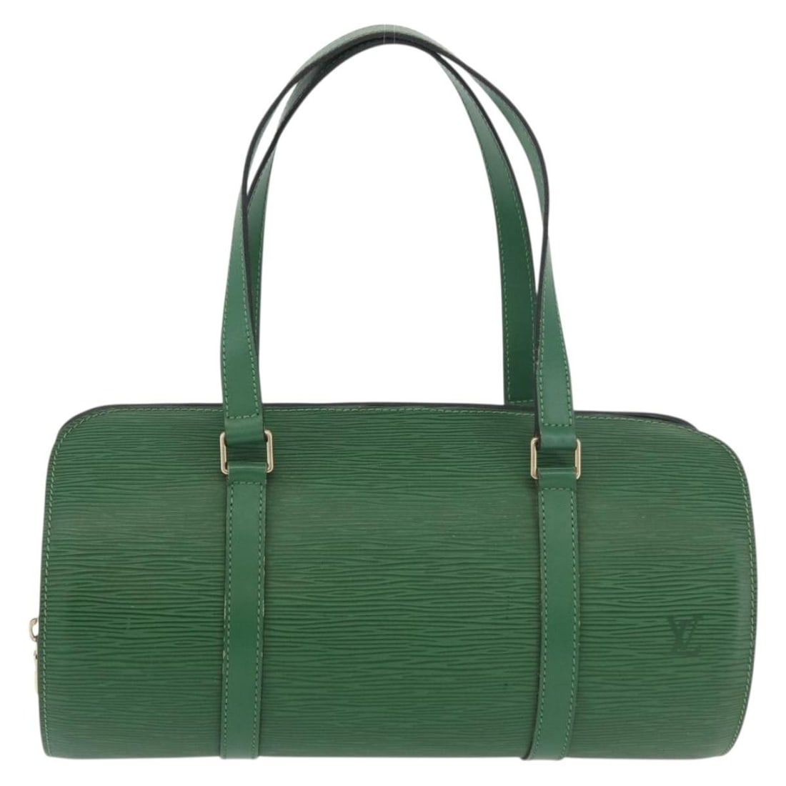 Green Epi Leather Soufflot Bag by Louis Vuitton France: Green Epi Leather Soufflot Bag by Louis Vuitton France This Louis Vuitton Soufflot handbag is crafted from green Epi leather and features a structured silhouette. Designed for women, the bag showcases