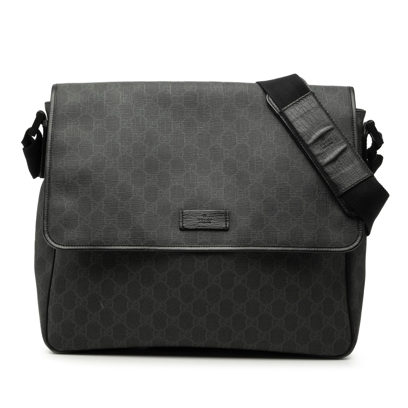 GG Supreme Messenger Crossbody Bag with Flap by Gucci: GG Supreme Messenger Crossbody Bag with Flap by Gucci This Gucci GG Supreme Flap Messenger Bag is crafted from coated canvas with leather trim and features an adjustable flat canvas strap. The bag has
