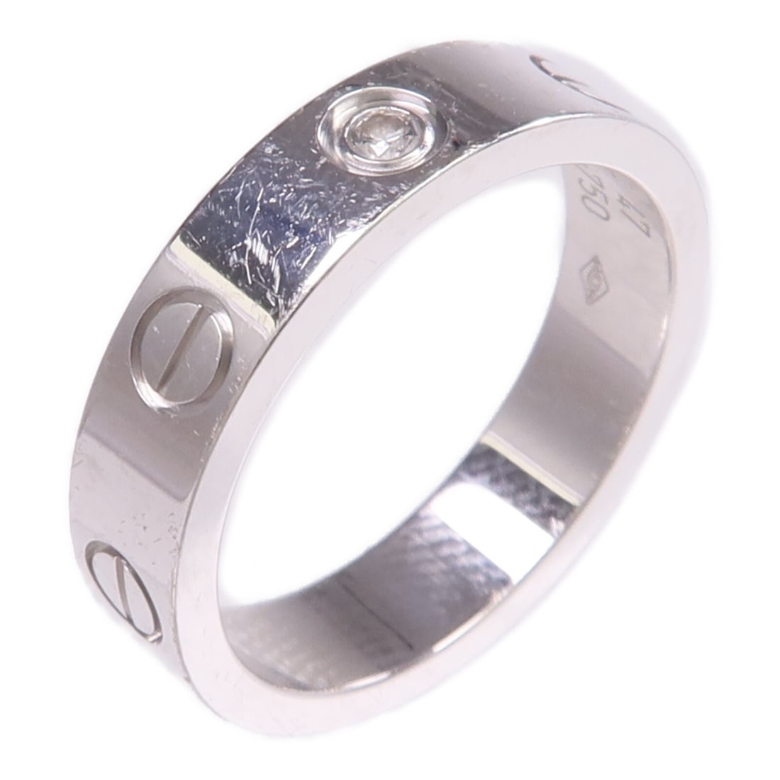 Cartier Mini Love 18K White Gold Diamond Ring Size 4.25: Cartier Mini Love 18K White Gold Diamond Ring Size 4.25 This Cartier Mini Love Ring showcases a timeless design crafted in 18K white gold and features sparkling diamond accents. Made in France, it is 