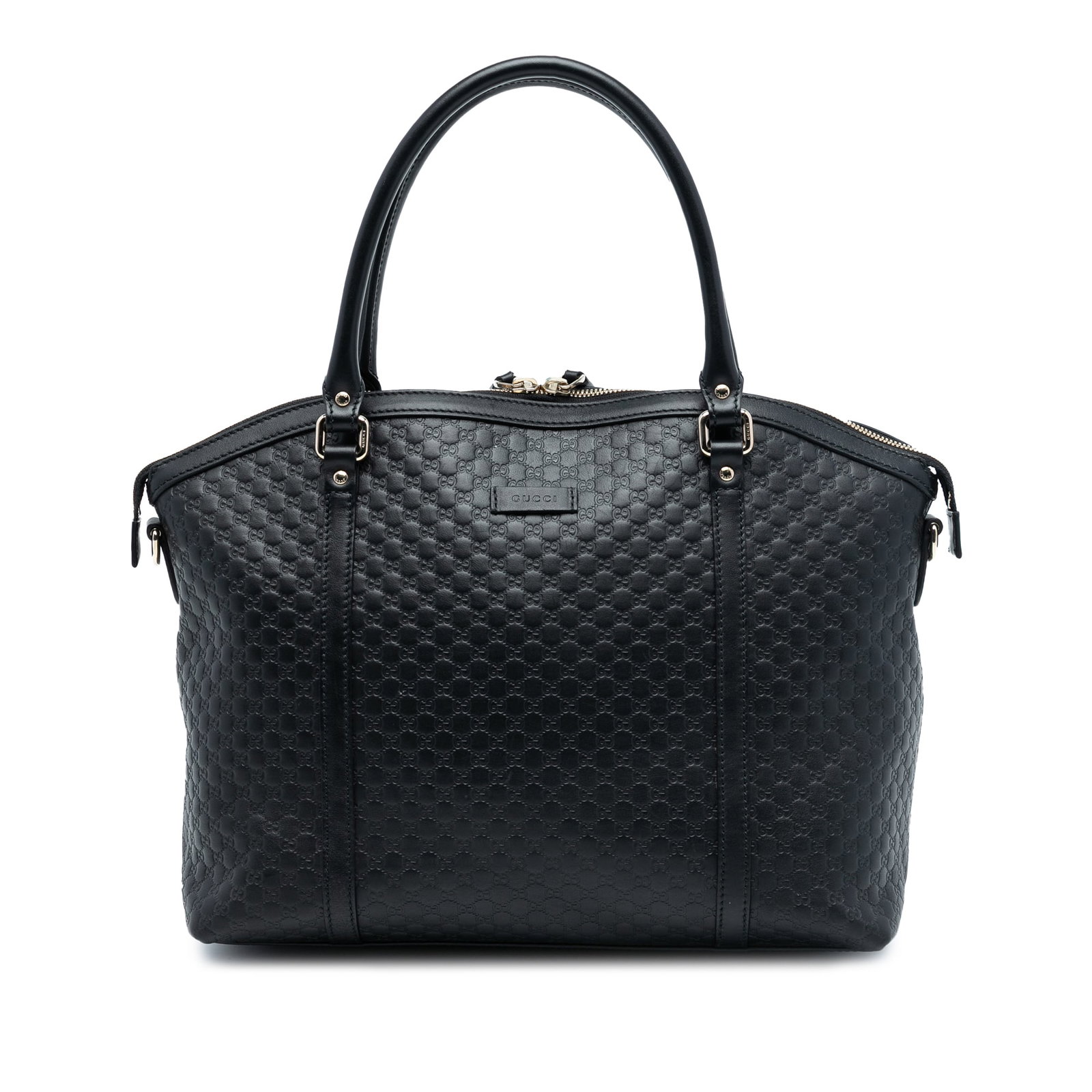 Black Leather Gucci Microguccissima Large Dome Satchel Bag: Black Leather Gucci Microguccissima Large Dome Satchel Bag This Gucci Large Microguccissima Dome Satchel features a black leather body with a signature embossed pattern, rolled leather handles, a top 