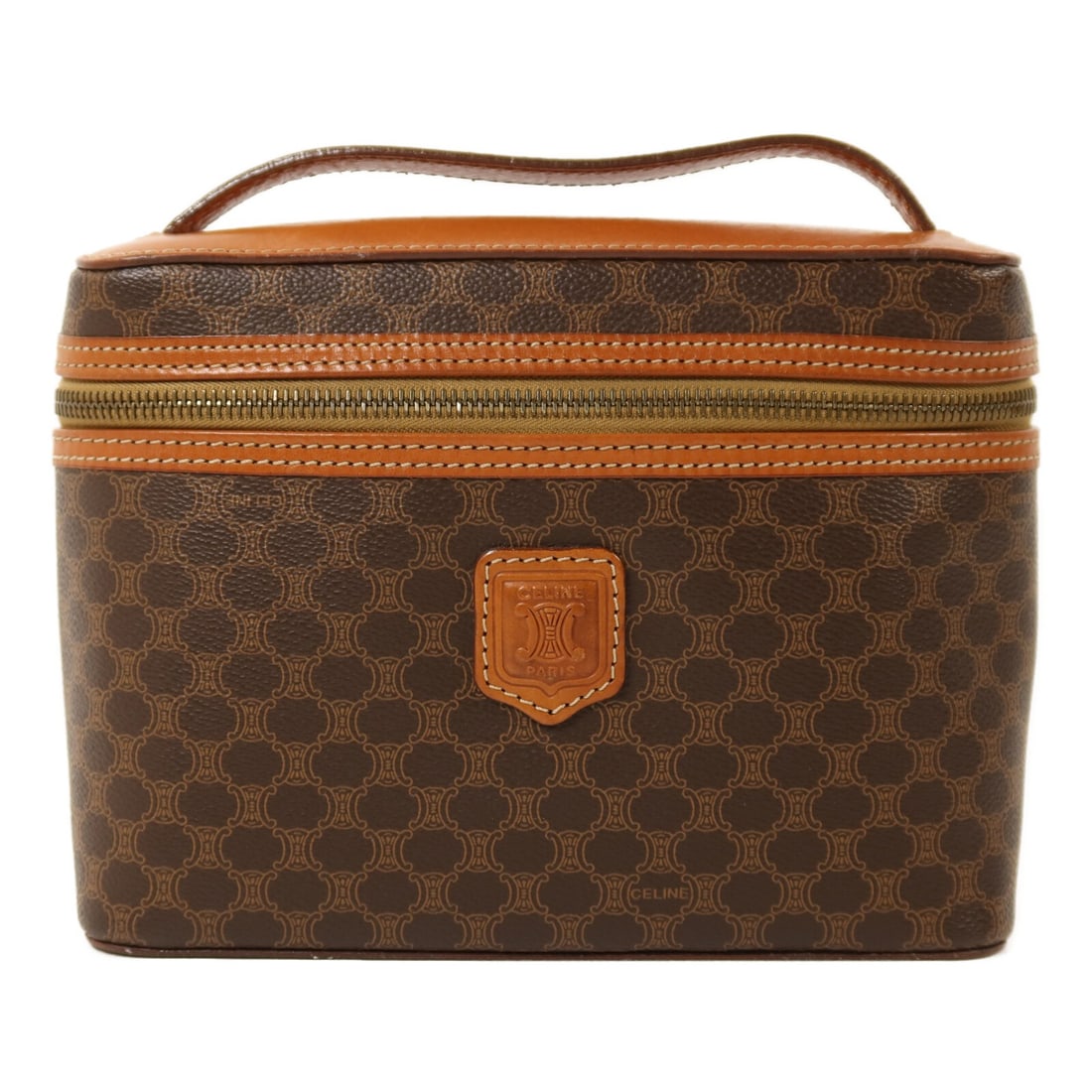 Celine Brown Calfskin Leather Handbag with Gold Hardware: Celine Brown Calfskin Leather Handbag with Gold Hardware This vintage CELINE handbag is crafted from brown calfskin leather and features gold-tone hardware. The bag is a regular size with a structured