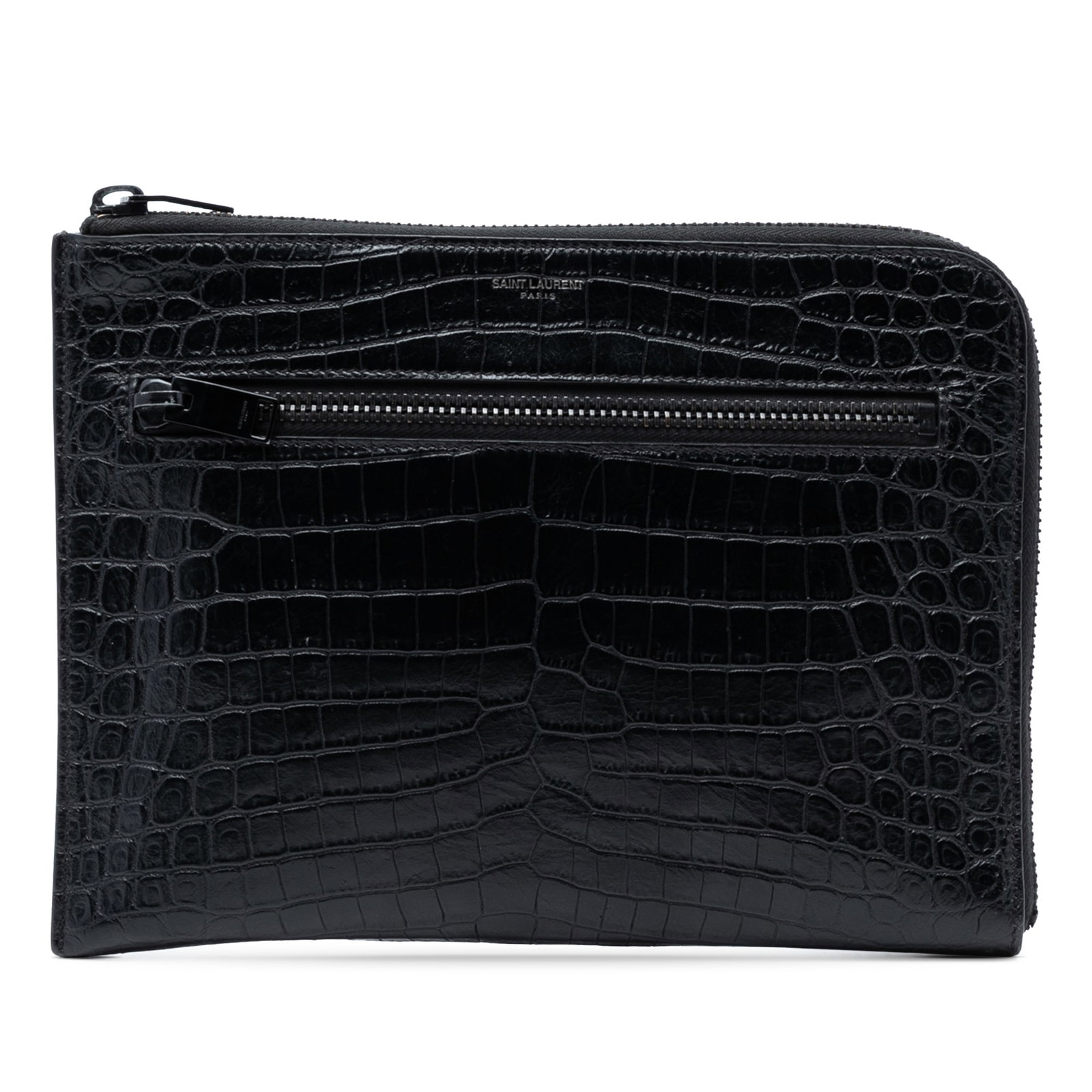 Black Croc Embossed Leather Clutch Bag by Saint Laurent (1 of 7)
