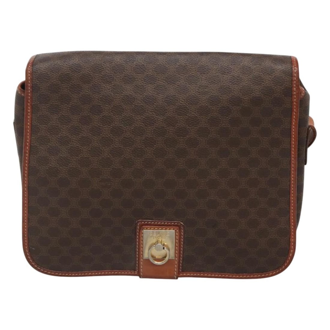 Celine Brown Canvas Macadam Vintage Shoulder Bag with Leather Trim: Celine Brown Canvas Macadam Vintage Shoulder Bag with Leather Trim This Celine Vintage Macadam shoulder bag features the iconic brown canvas with leather trim. Designed for women, it includes a should