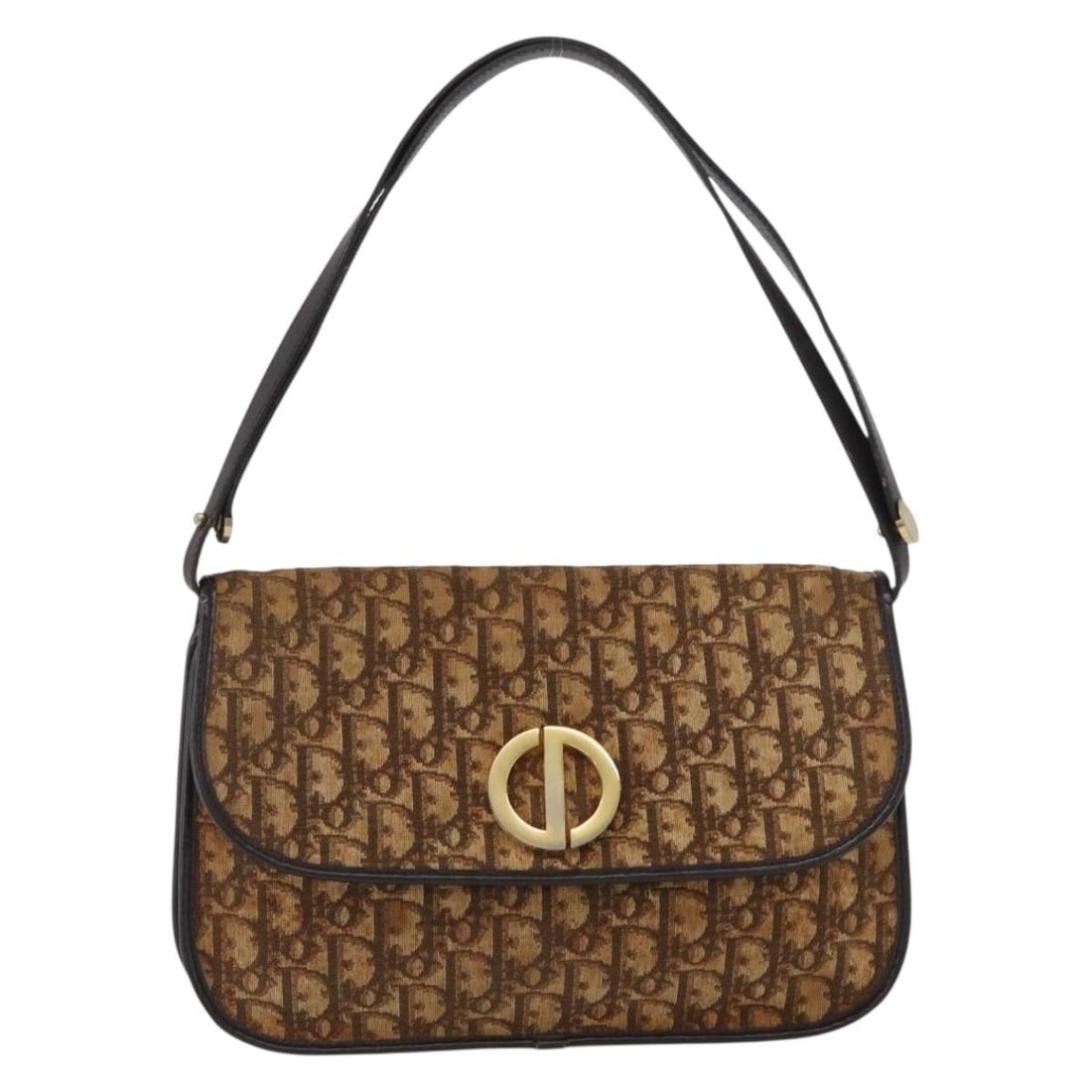 Trotter Canvas Shoulder Bag Brown by Christian Dior France: Trotter Canvas Shoulder Bag Brown by Christian Dior France This Christian Dior Trotter shoulder bag is crafted from brown canvas and designed for women. The bag shows signs of use, including surface a