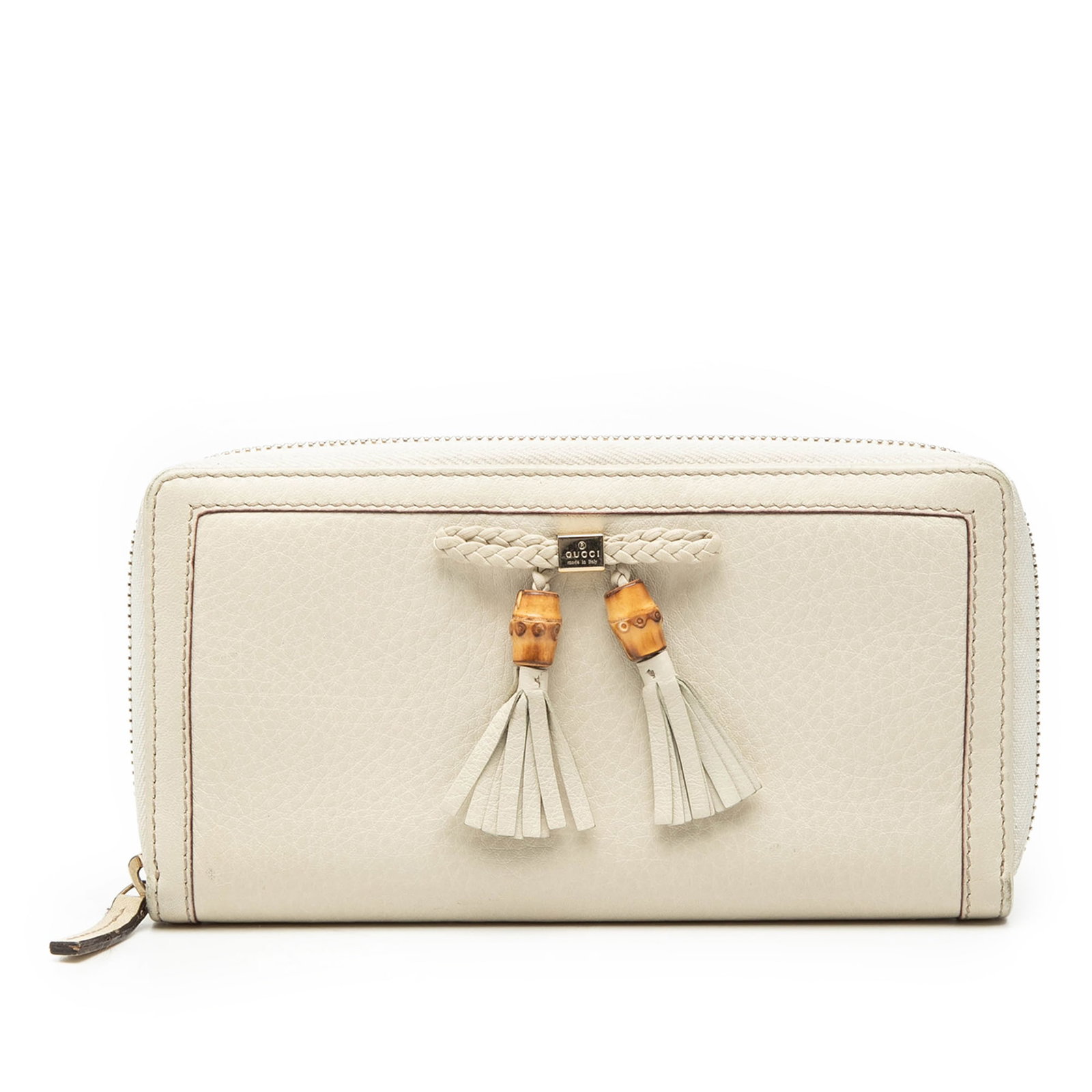 White Leather Continental Wallet with Bamboo Tassel Detail by Gucci (1 of 7)