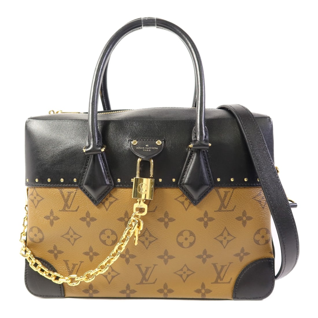 LOUIS VUITTON City Malle 2way Shoulder Bag Monogram Reverse GHW M43595: LOUIS VUITTON City Malle 2way Shoulder Bag Monogram Reverse GHW M43595 This Louis Vuitton City Malle 2way Shoulder Bag showcases a stylish monogram reverse design, crafted from durable PVC coated canv