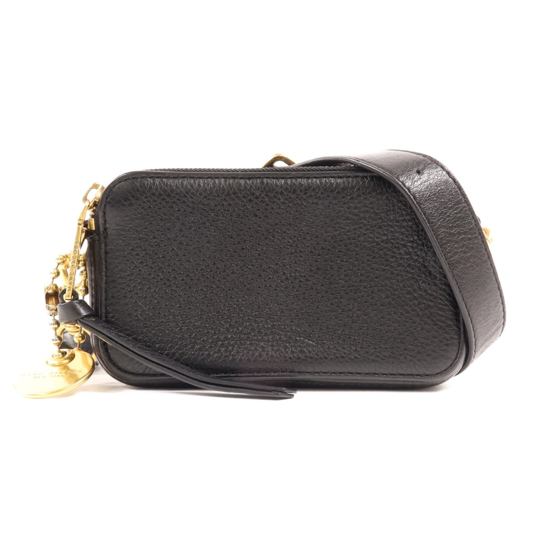 MARC JACOBS Black Calfskin Leather Shoulder Bag: MARC JACOBS Black Calfskin Leather Shoulder Bag Elevate your style with this MARC JACOBS Shoulder Bag, crafted from premium calfskin leather in a sleek black finish. This chic bag features a compact d