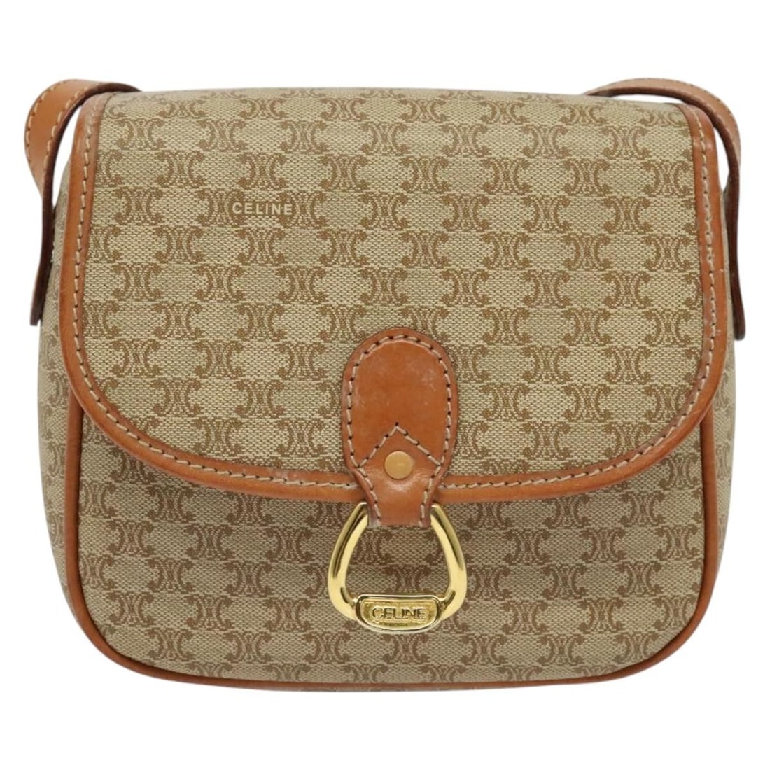 Vintage Macadam Canvas Shoulder Bag by Celine 16cm x 15cm x 6cm: Vintage Macadam Canvas Shoulder Bag by Celine 16cm x 15cm x 6cm This vintage Celine Macadam shoulder bag for women features a beige canvas exterior with leather accents. It measures 16cm x 15cm x 6cm 
