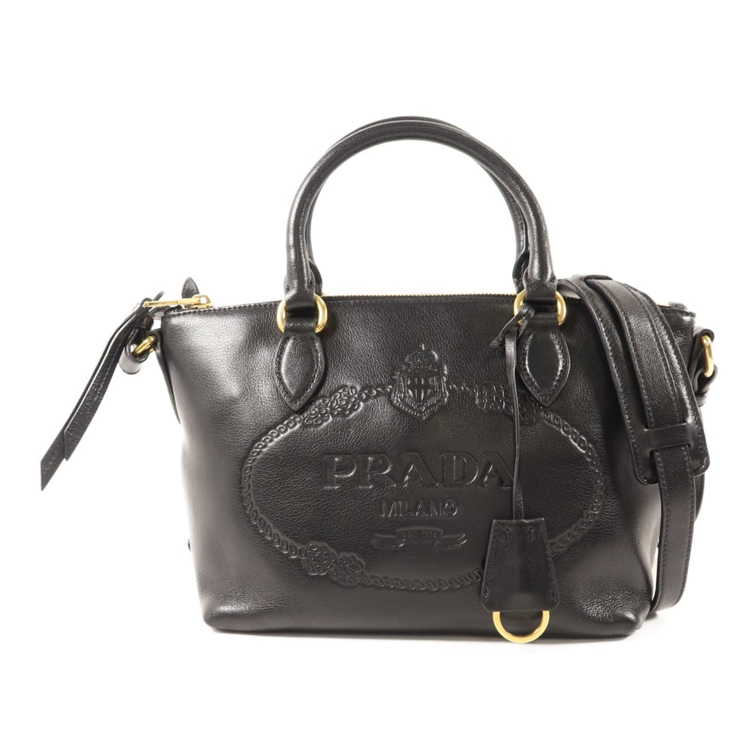 Prada Black Calfskin 1BA111 Shoulder Bag with Gold Hardware (1 of 18)