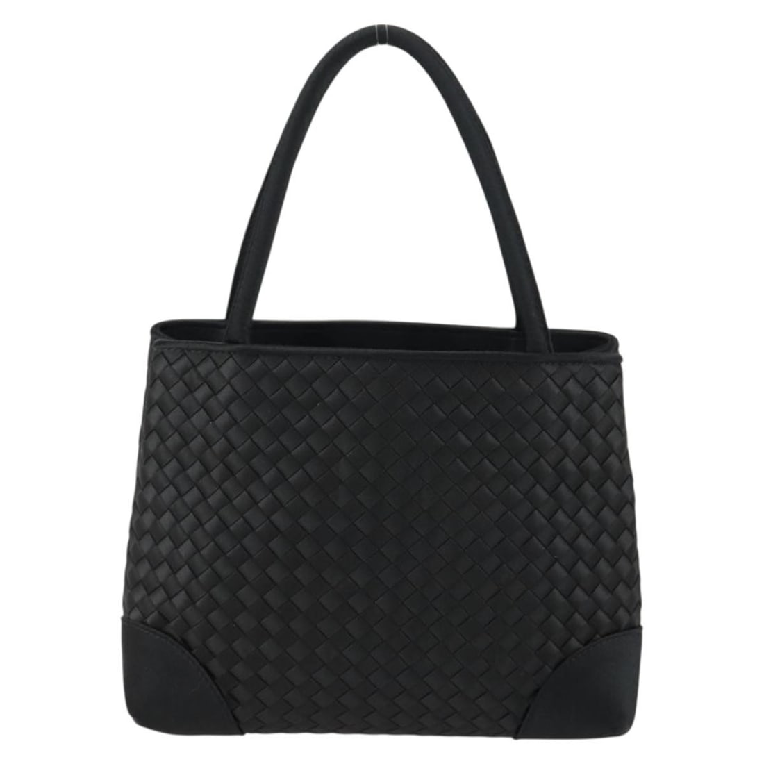 Black Satin Bottega Veneta Intrecciato Women's Handbag 18x15x7cm: Black Satin Bottega Veneta Intrecciato Women's Handbag 18x15x7cm This pre-owned Bottega Veneta Intrecciato handbag features a black satin exterior with the signature intrecciato weave design. Designed