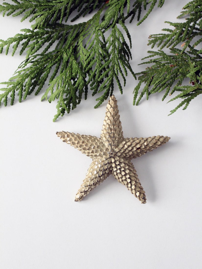 1960s Vintage Gold Tone Star Brooch Pendant with Safety Lock: 1960s Vintage Gold Tone Star Brooch Pendant with Safety Lock This stunning 1960s vintage star brooch doubles as a pendant, showcasing a unique layered, scaled design. Crafted in a gold tone, it featur