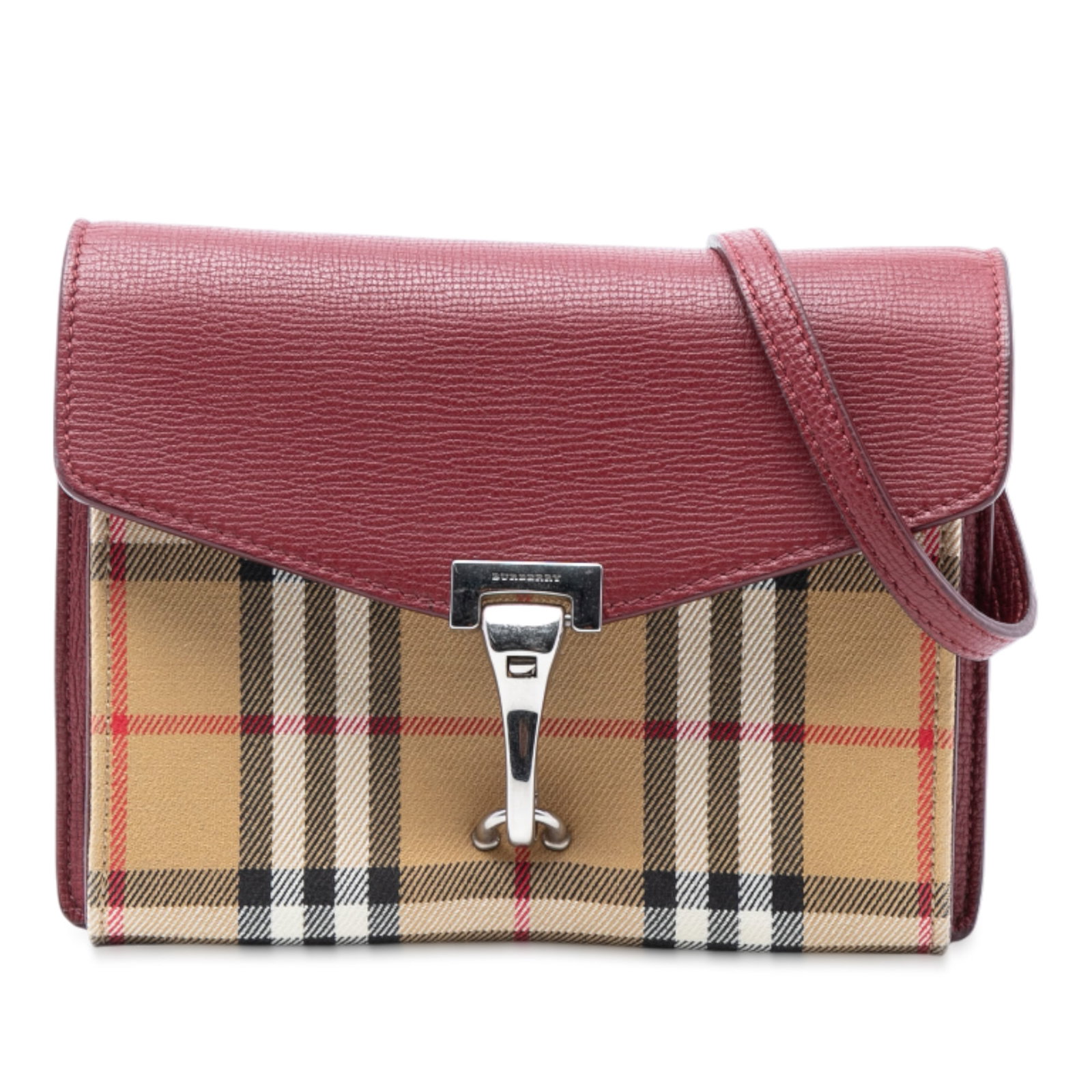 Burberry Derby Macken Small Canvas and Leather Crossbody Bag: Burberry Derby Macken Small Canvas and Leather Crossbody Bag This Burberry Small Leather and House Check Canvas Derby Macken Crossbody features a combination of canvas and leather on the body, complem