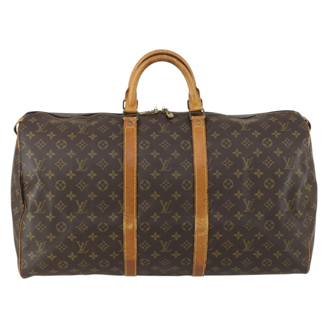 Unisex Louis Vuitton Monogram Canvas Keepall Travel Bag 55cm: Unisex Louis Vuitton Monogram Canvas Keepall Travel Bag 55cm Louis Vuitton Keepall Bag crafted from monogram canvas in brown, designed for unisex use. The bag measures 55cm x 27cm x 25cm and originate