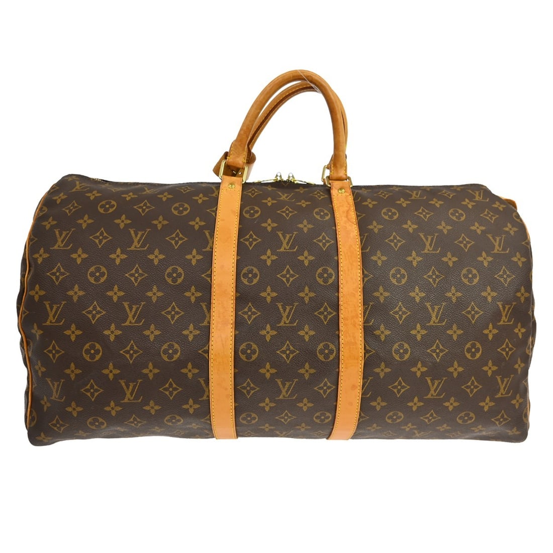 Louis Vuitton Keepall 55 Monogram Canvas Travel Duffel Bag Brown Unisex: Louis Vuitton Keepall 55 Monogram Canvas Travel Duffel Bag Brown Unisex This Louis Vuitton Keepall Bag features the signature monogram canvas and is designed for unisex use. The bag is brown in color 