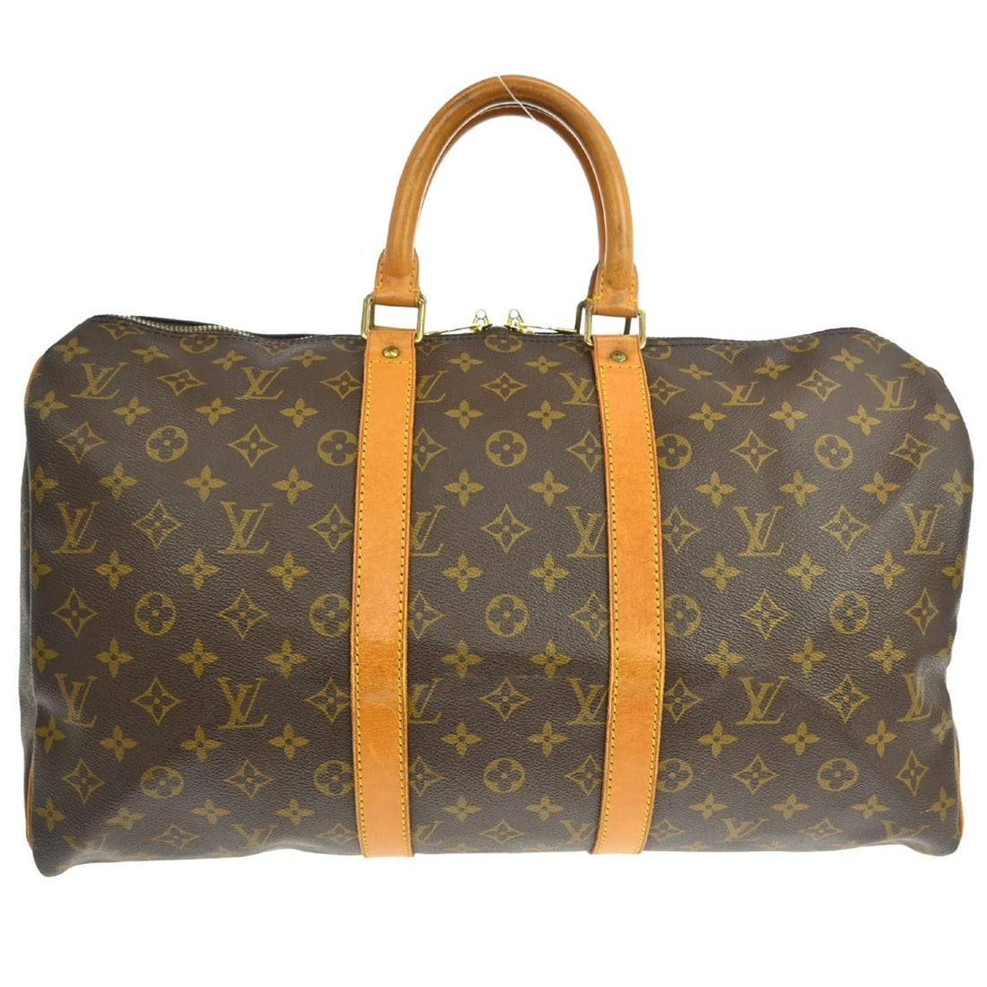 Louis Vuitton Keepall 45 Monogram Canvas Travel Bag: Louis Vuitton Keepall 45 Monogram Canvas Travel Bag This vintage Louis Vuitton Keepall 45 bag is crafted from the brand's iconic Monogram canvas in brown. Designed for unisex use, it features leather 