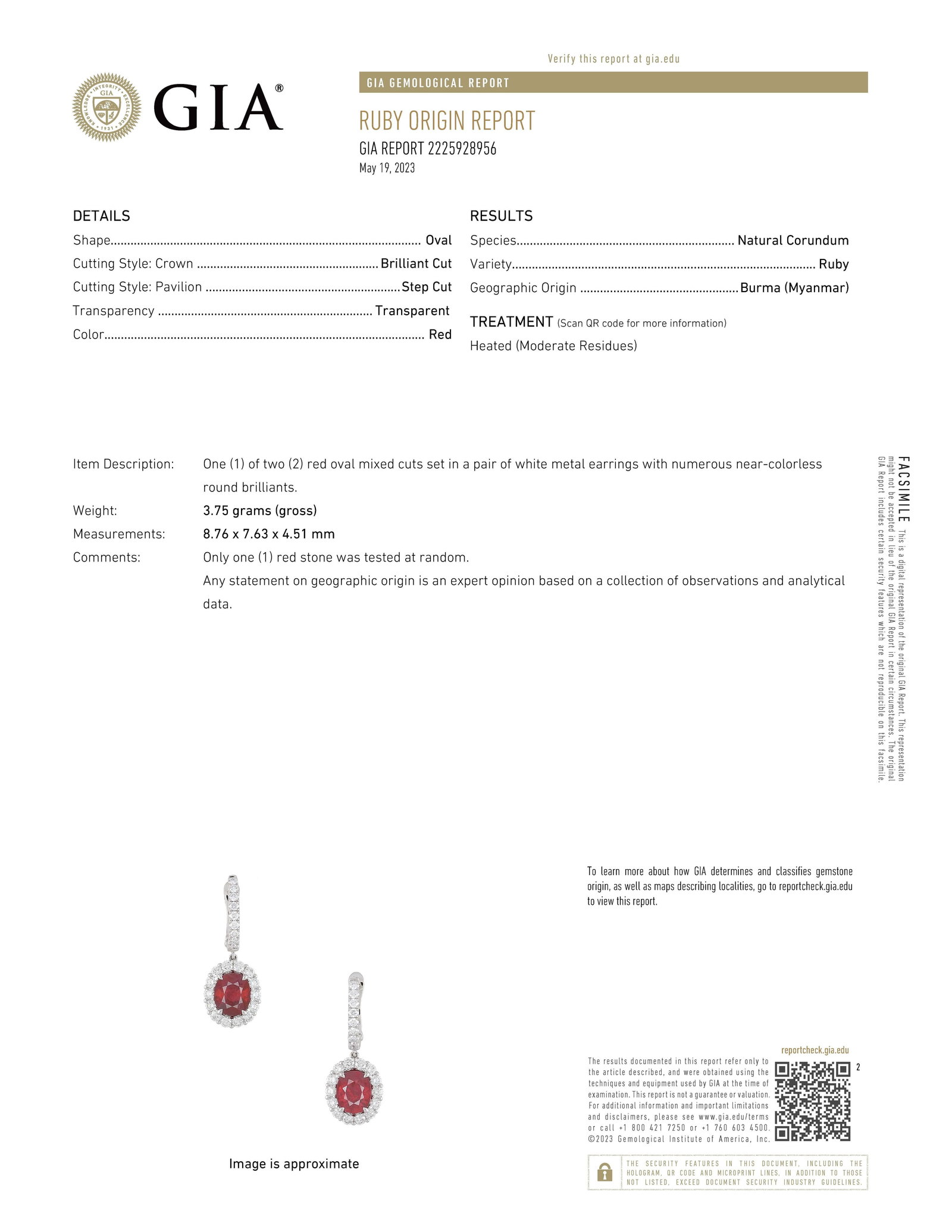 4.91ct Oval Burmese Ruby Diamond Earrings 18k - 2