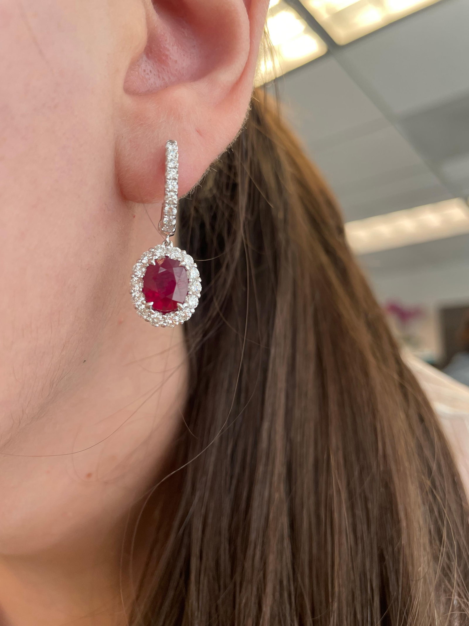 4.91ct Oval Burmese Ruby Diamond Earrings 18k - 3
