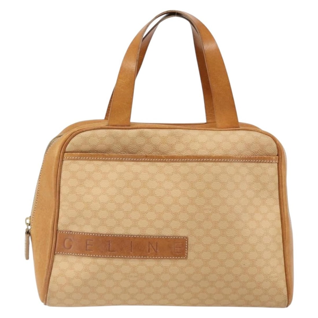 Vintage Macadam Canvas and Leather Handbag by Celine Beige 31cm: Vintage Macadam Canvas and Leather Handbag by Celine Beige 31cm This vintage Celine Macadam handbag features a beige canvas body with leather accents. Designed for women, it showcases a classic shape 