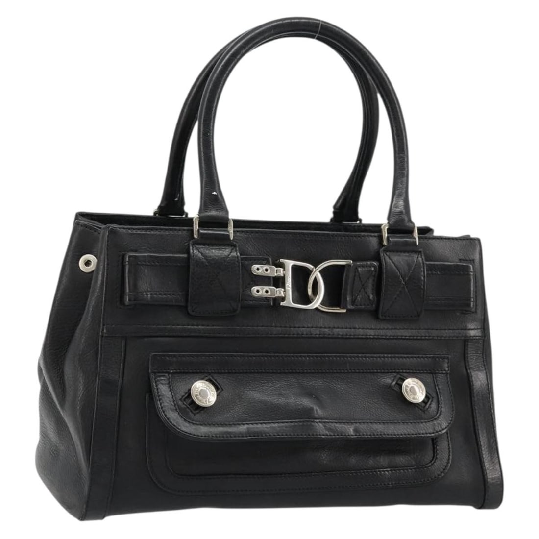 Christian Dior black leather handbag Italy silver tone: Christian Dior black leather handbag Italy silver tone This Christian Dior handbag is crafted from black leather with silver-tone accents, offering a classic and elegant look. Designed for women, it f