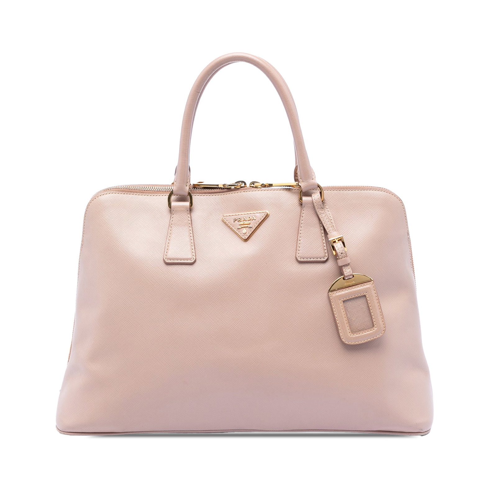 Prada Saffiano Lux Leather Promenade Satchel in Large Size: Prada Saffiano Lux Leather Promenade Satchel in Large Size This Prada Large Saffiano Lux Promenade Satchel features a saffiano lux leather body in brown, rolled leather handles, a top zip-around closu