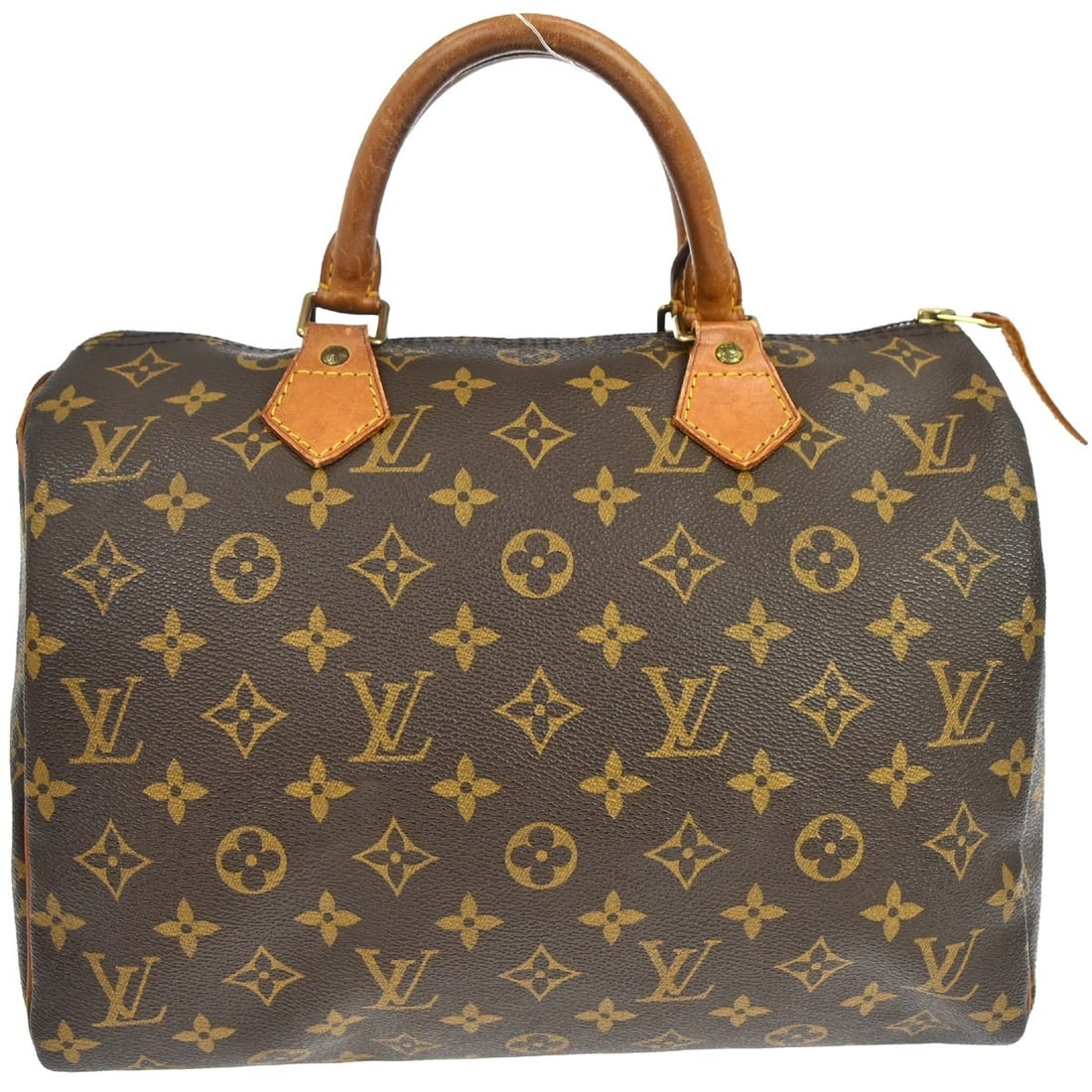 Louis Vuitton Speedy 30 Monogram Canvas Satchel: Louis Vuitton Speedy 30 Monogram Canvas Satchel This Louis Vuitton Speedy 30 handbag features the iconic monogram canvas with beige leather double handles and a zip closure. Designed in a classic satc
