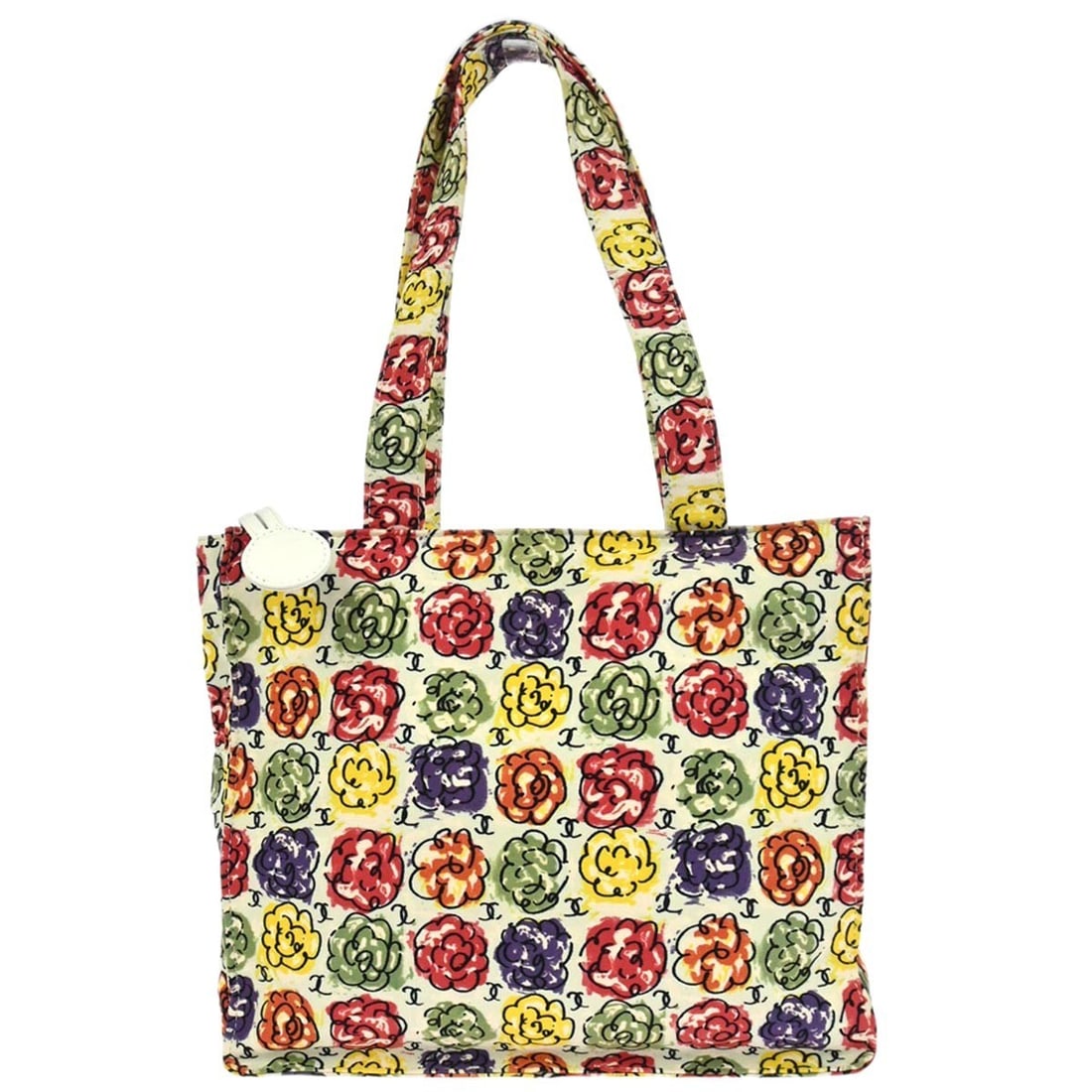 Chanel Vintage Camellia Canvas Tote Bag White 24cm by 21cm by 8cm: Chanel Vintage Camellia Canvas Tote Bag White 24cm by 21cm by 8cm This Chanel Vintage Camellia Tote is crafted from white canvas with a printed design. It features a compact size suitable for female u