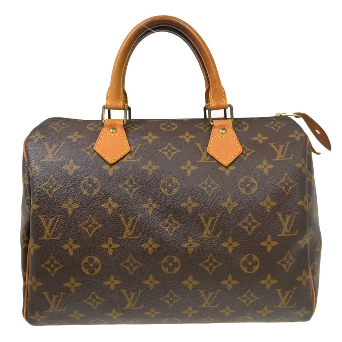 Louis Vuitton Speedy 30 Monogram Brown Satchel Handbag: Louis Vuitton Speedy 30 Monogram Brown Satchel Handbag This Louis Vuitton Speedy 30 handbag features the iconic monogram canvas exterior with beige leather double handles. Designed in a satchel/top ha