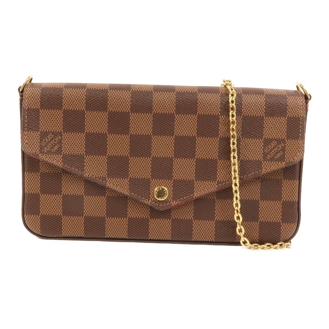 Louis Vuitton Felice Pochette Damier Brown Chain Shoulder Bag: Louis Vuitton Felice Pochette Damier Brown Chain Shoulder Bag This Louis Vuitton Felice Pochette chain shoulder bag features the iconic Damier brown PVC coated canvas exterior. The bag is designed wit