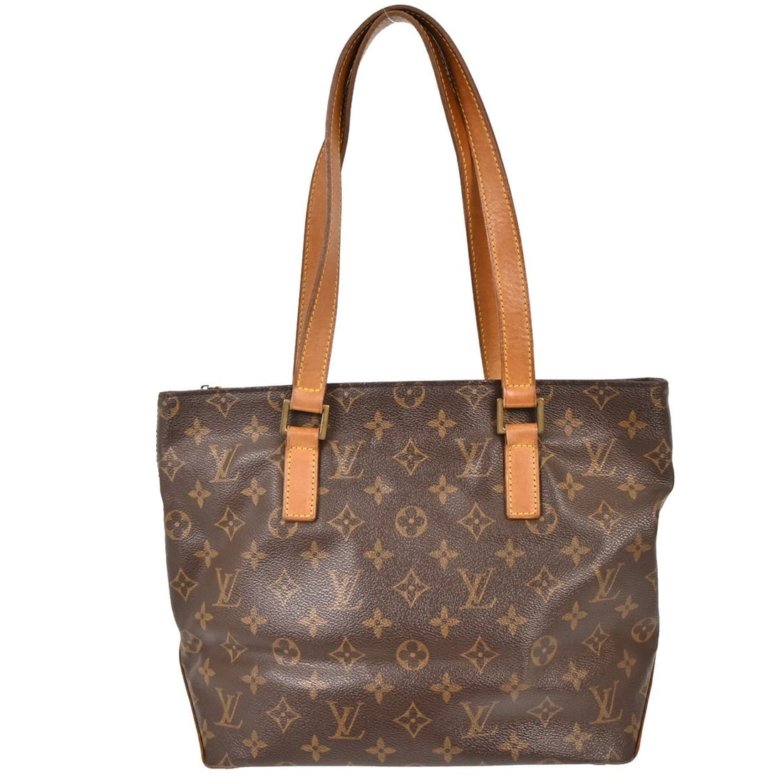 Louis Vuitton Cabas Piano Monogram Canvas Tote with Double Handles: Louis Vuitton Cabas Piano Monogram Canvas Tote with Double Handles This Louis Vuitton Cabas Piano tote bag features the signature monogram canvas leather exterior with beige double handles and a brown