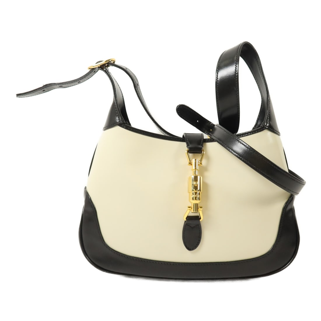 Gucci Jackie 1961 calfskin shoulder bag black white GHW: Gucci Jackie 1961 calfskin shoulder bag black white GHW This GUCCI Jackie 1961 shoulder bag features a sophisticated design crafted from calfskin leather in a striking black and white color combinatio
