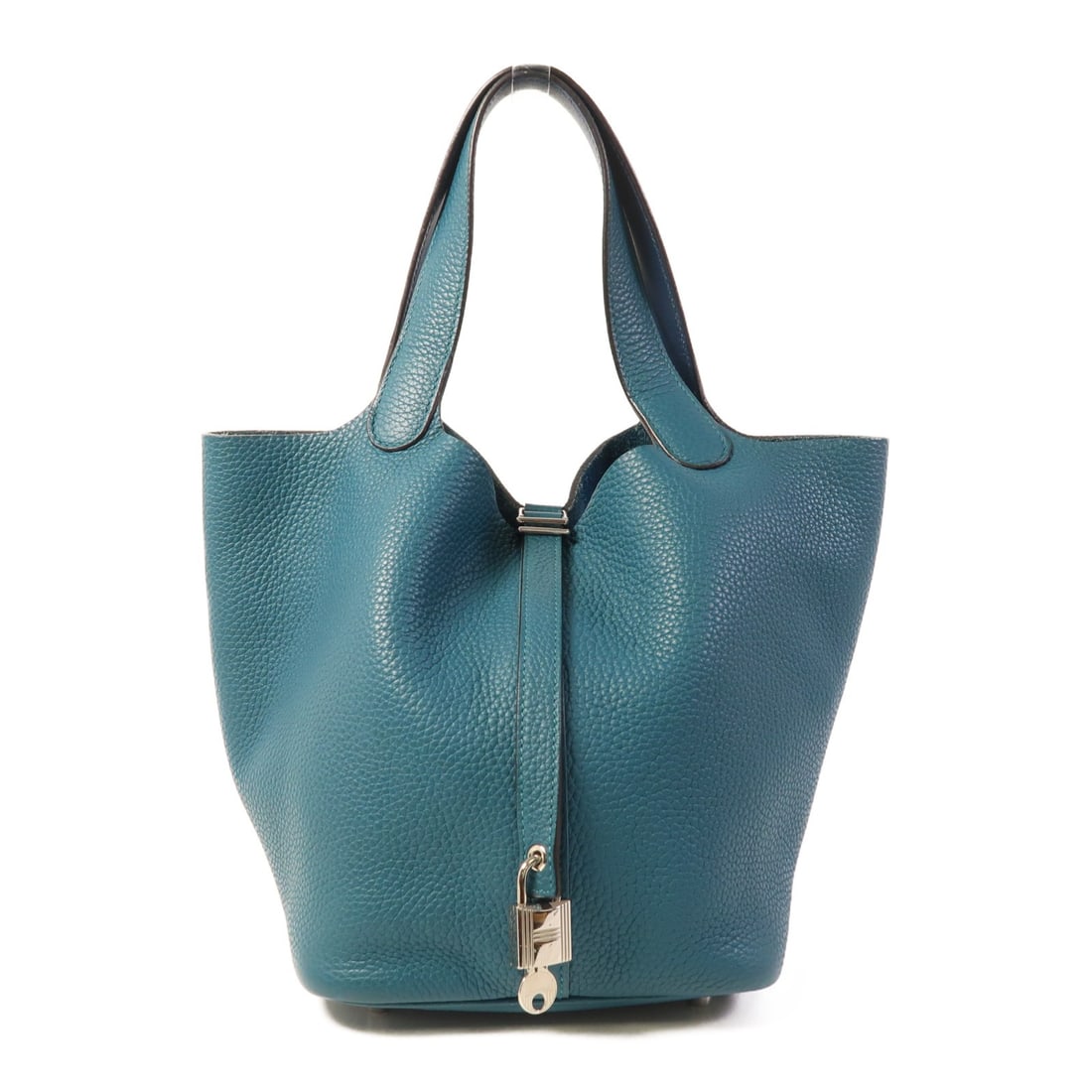 HERMES Picotin MM Leather Handbag Blue Vert Bosphore: HERMES Picotin MM Leather Handbag Blue Vert Bosphore Discover the elegance of the HERMES Picotin MM Hand Bag, a sophisticated bucket tote crafted from premium leather in a stunning blue color. This ha