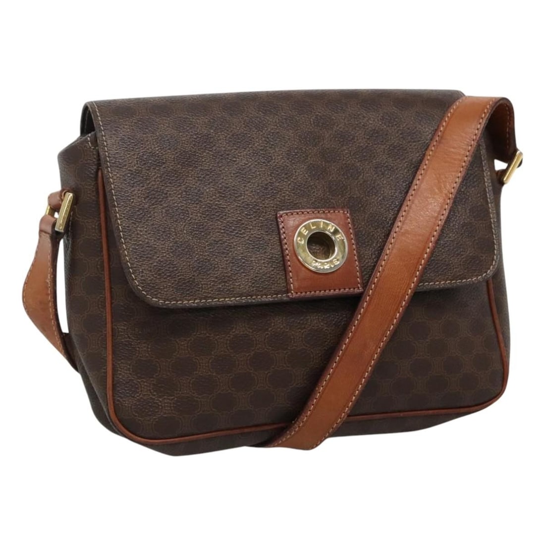 Celine Macadam Brown Canvas Vintage Shoulder Bag Italy: Celine Macadam Brown Canvas Vintage Shoulder Bag Italy This Celine Vintage Macadam shoulder bag is crafted from brown canvas and designed for women. Made in Italy, it features the signature Macadam pa