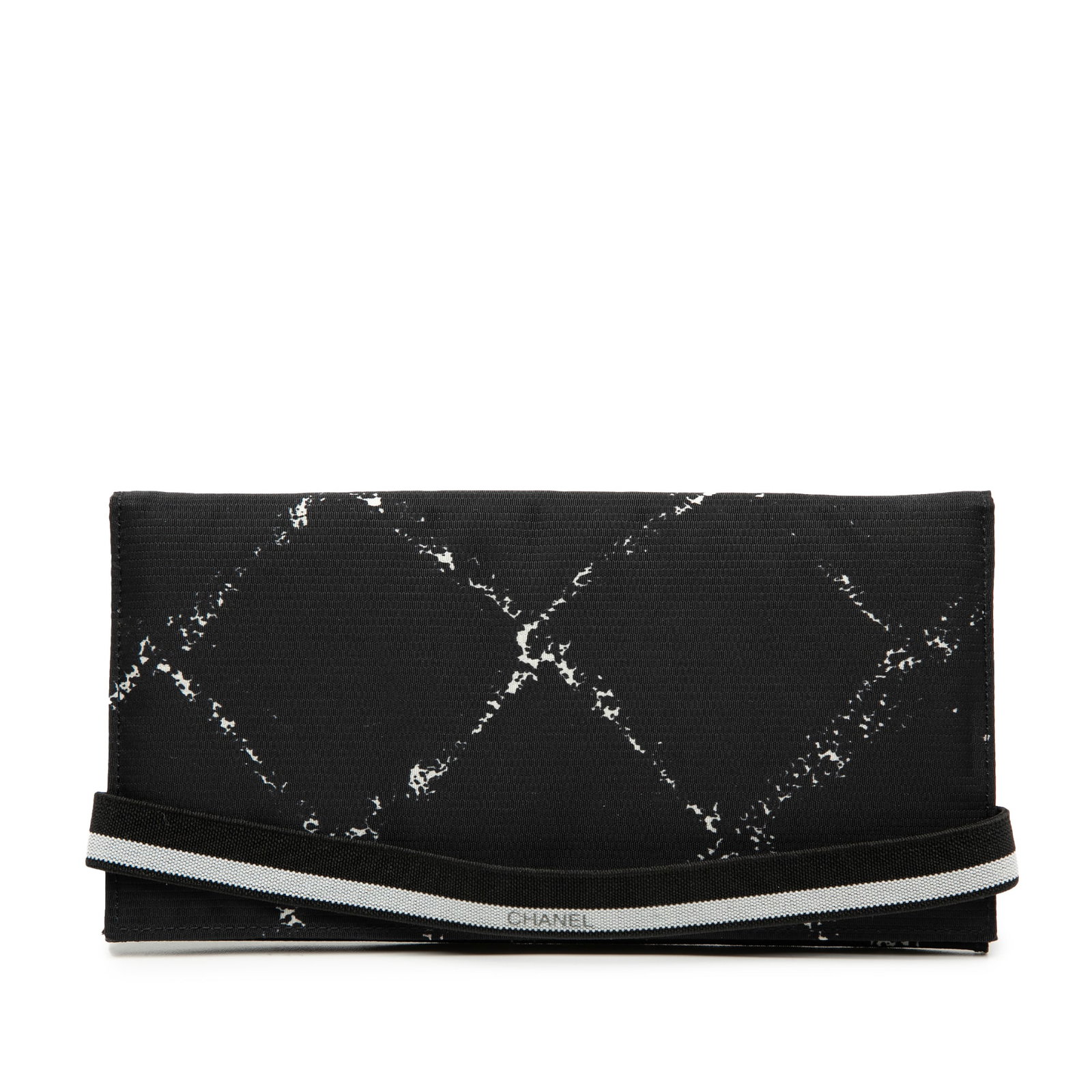 Black Nylon Bifold Long Wallet from Chanel Old Travel Line: Black Nylon Bifold Long Wallet from Chanel Old Travel Line This Chanel Old Travel Line Bifold Long Wallet features a durable nylon body in black, a flap with slip-through closure, and a well-organized