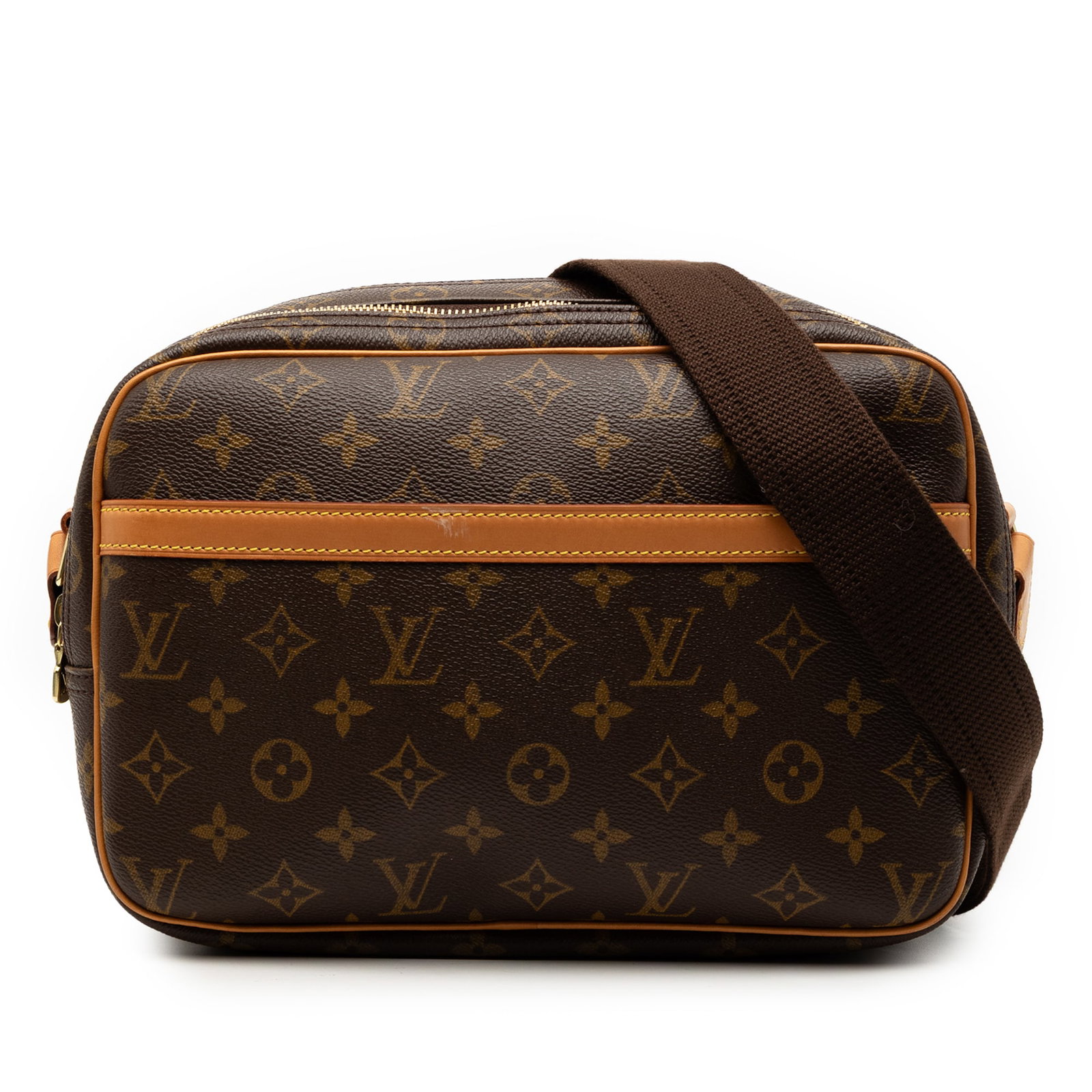Louis Vuitton Reporter PM Monogram Canvas Shoulder Bag with Double Zip Compartments: Louis Vuitton Reporter PM Monogram Canvas Shoulder Bag with Double Zip Compartments The Louis Vuitton Monogram Reporter PM is crafted from monogram canvas with leather trim and features an adjustable 