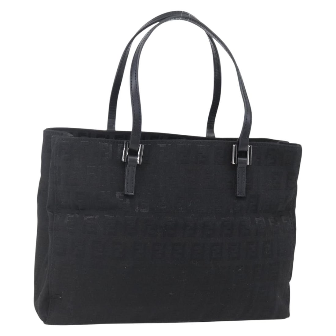 FENDI Zucchino Canvas Hand Bag Black Silver Auth Italy: FENDI Zucchino Canvas Hand Bag Black Silver Auth Italy This Fendi Zucchino Canvas Hand Bag features a striking combination of black and silver, showcasing the brand's iconic craftsmanship. The bag is 