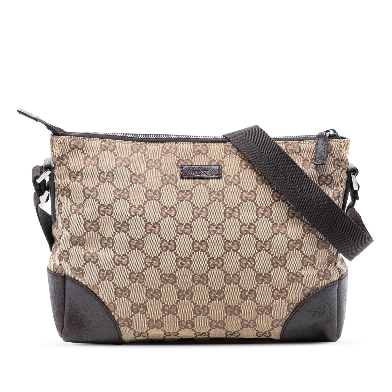 Gucci GG Canvas Beige Crossbody Bag with Leather Trim: Gucci GG Canvas Beige Crossbody Bag with Leather Trim This Gucci GG Canvas Crossbody bag features a beige canvas body with leather trim, an adjustable flat strap, a top zip closure, and an interior zi