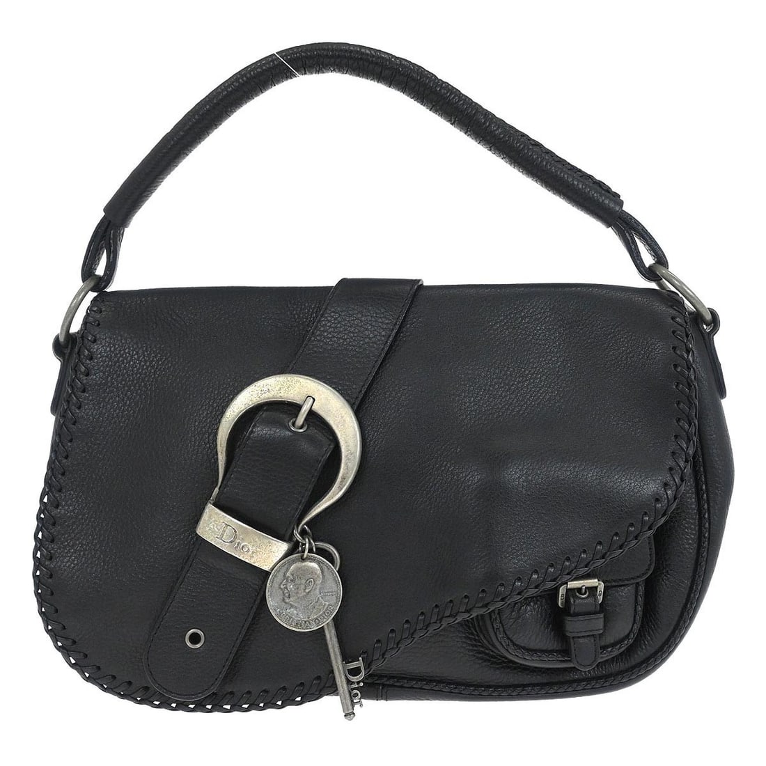 Dior Gaucho Saddle Medium Black Leather Top Handle Bag 01-RU-0026 (1 of 10)