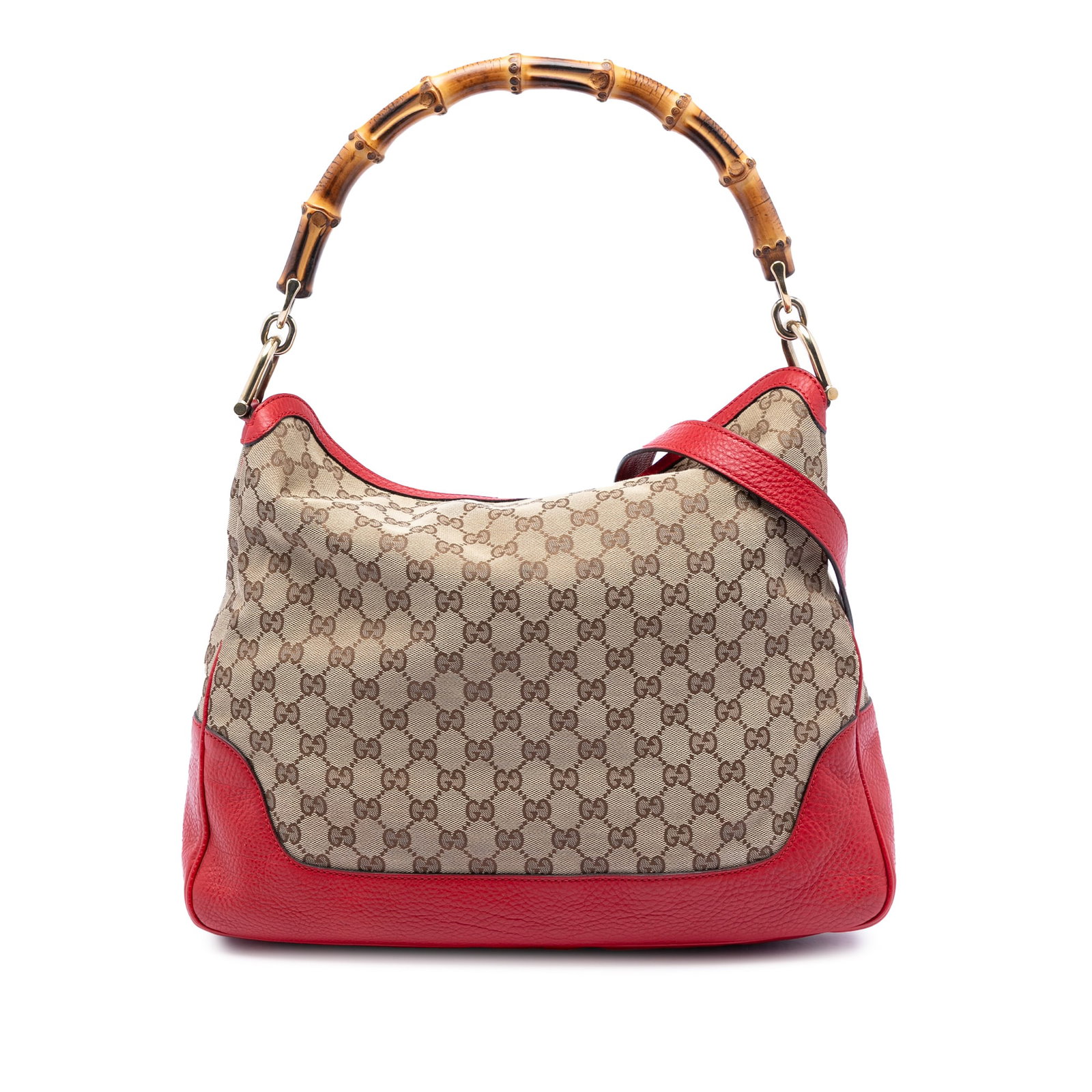 Gucci Diana Bamboo Handle GG Canvas Satchel with Leather Trim: Gucci Diana Bamboo Handle GG Canvas Satchel with Leather Trim This Gucci GG Canvas Bamboo Diana Satchel features a canvas body with leather trim, a distinctive bamboo top handle, and a detachable flat