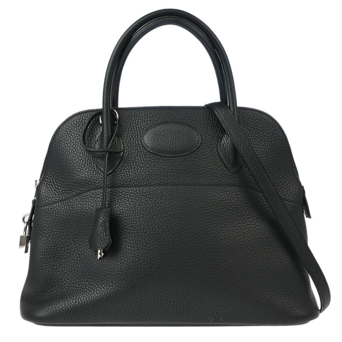 Hermes Black Taurillon Clemence Bolide 31 Handbag with Silver Hardware: Hermes Black Taurillon Clemence Bolide 31 Handbag with Silver Hardware Introducing the exquisite Hermes Black Taurillon Clemence Bolide 31 2-way Handbag, a perfect blend of style and functionality. Th
